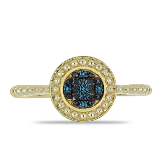 Anillo de Plata Bañada en Oro con Diamante Azul