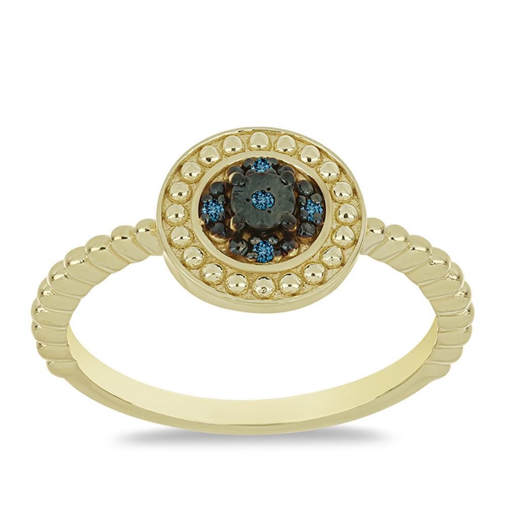 Anillo de Plata Bañada en Oro con Diamante Azul