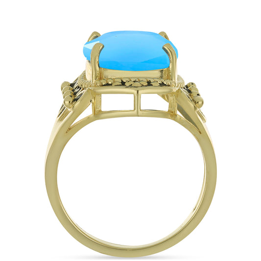 Anillo de Plata Bañada en Oro con Calcedonia Aqua