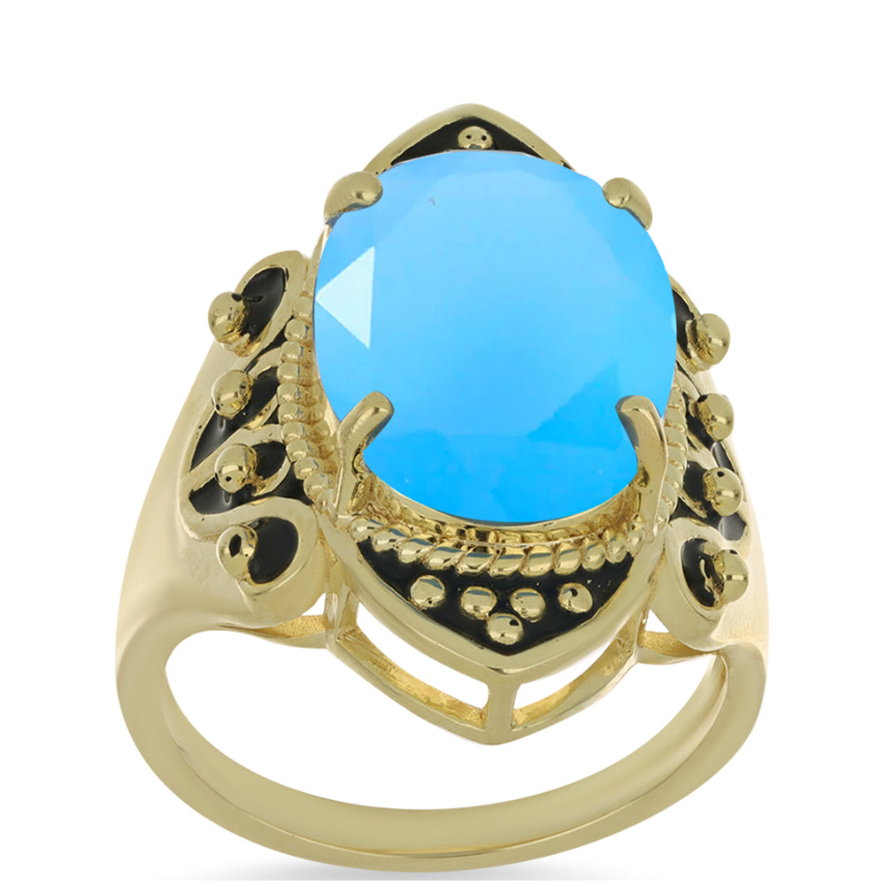 Anillo de Plata Bañada en Oro con Calcedonia Aqua 3 