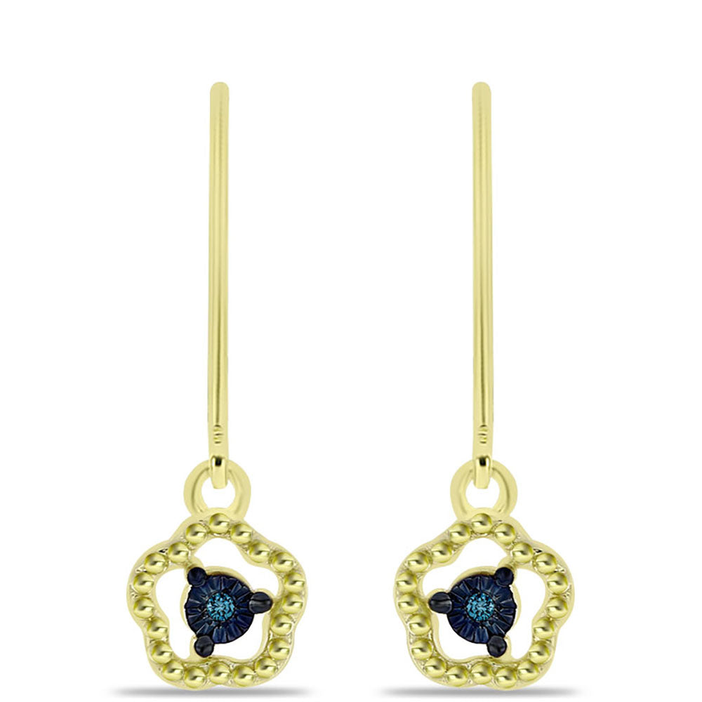 Pendientes de Plata Bañada en Oro con Diamante Azul