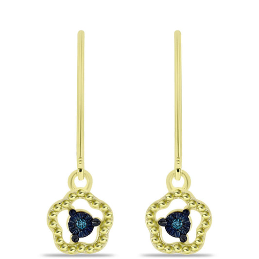 Pendientes de Plata Bañada en Oro con Diamante Azul