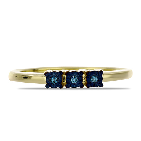 Anillo de Plata Bañada en Oro con Diamante Azul