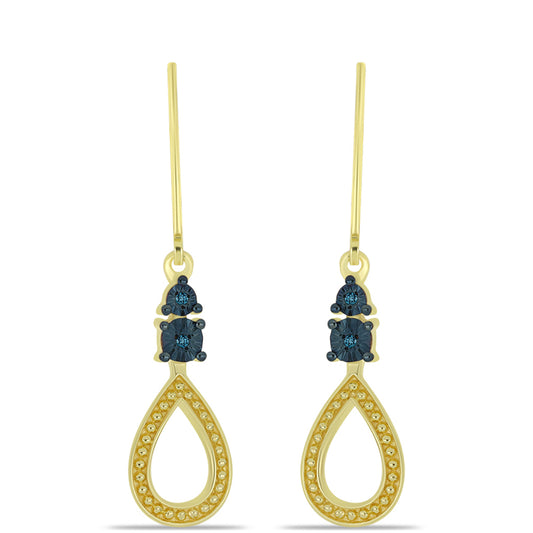 Pendientes de Plata Bañada en Oro con Diamante Azul