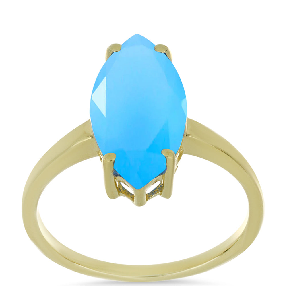 Anillo de Plata Bañada en Oro con Calcedonia Aqua