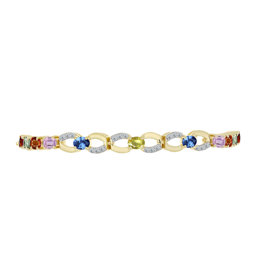 Pulsera de Plata Bañada en Oro con Zafiro Arco Iris Rosebery y Topacio Blanco 2 