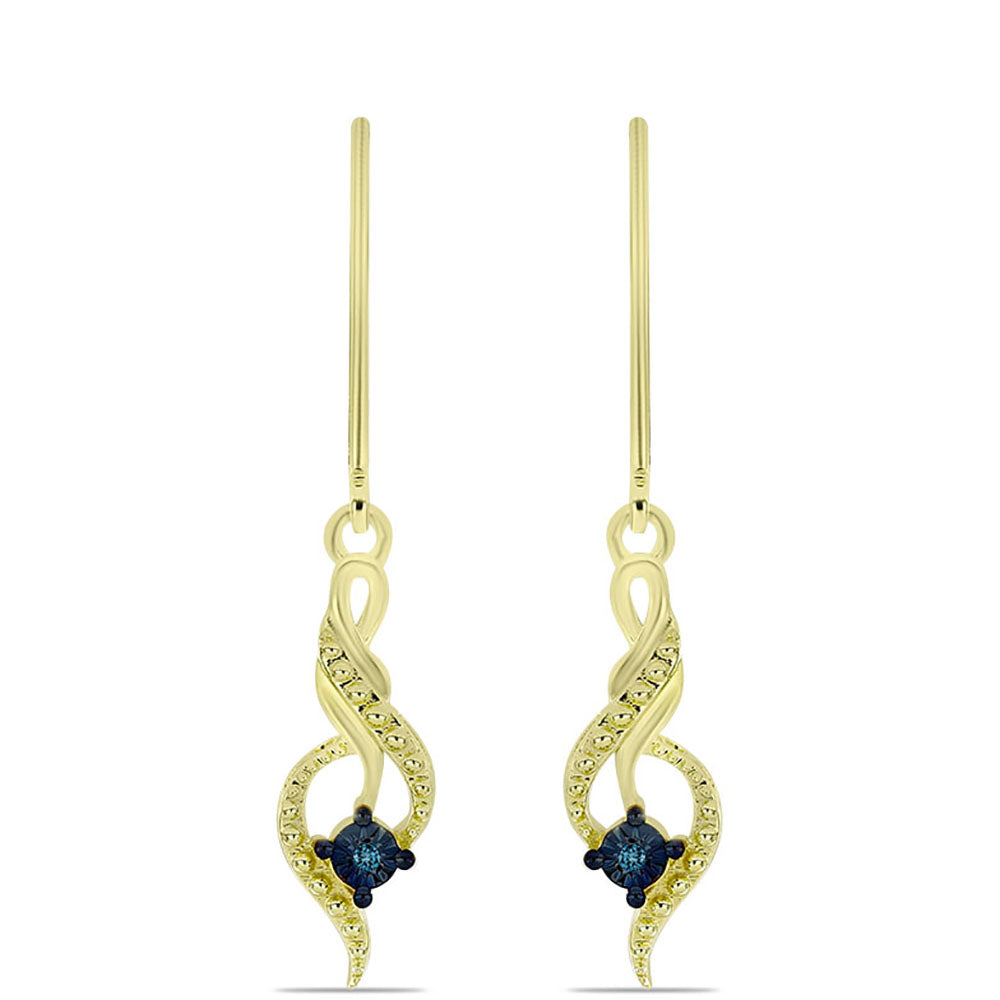 Conjunto de Plata Bañada en Oro con Diamante Azul ( Pendientes +Colgante )
