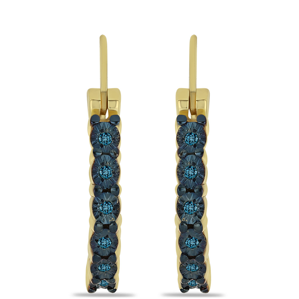 Pendientes de Plata Bañada en Oro con Diamante Azul