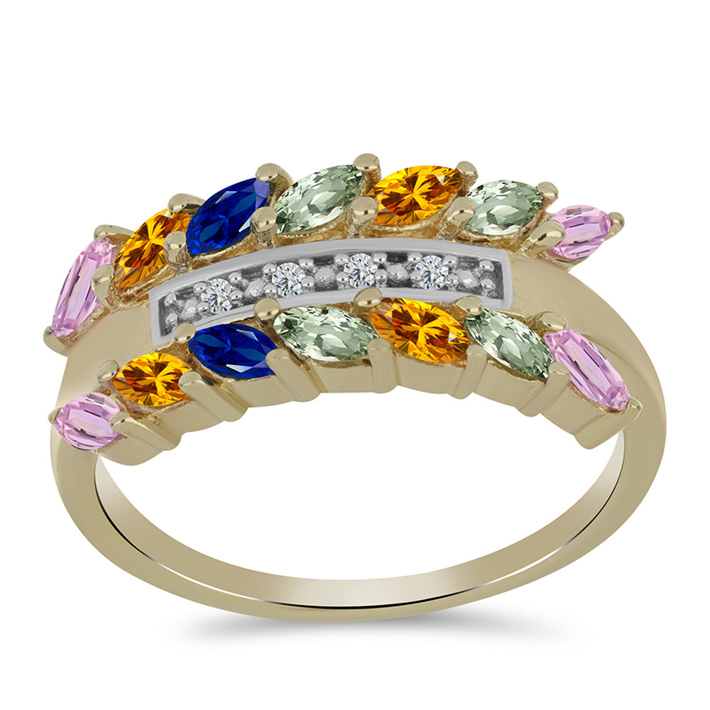 Anillo de Plata Bañada en Oro con Zafiro Arco Iris Rosebery y Topacio Blanco