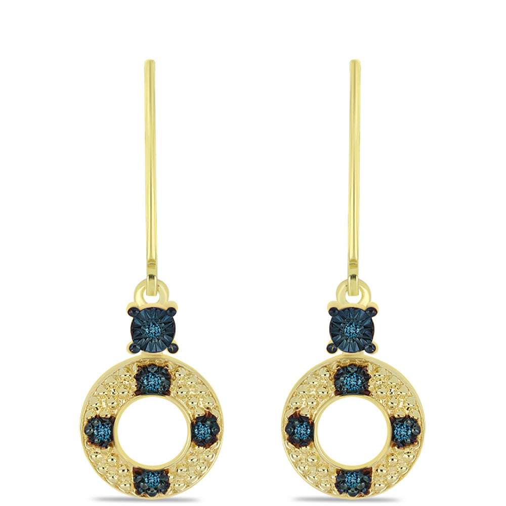 Pendientes de Plata Bañada en Oro con Diamante Azul