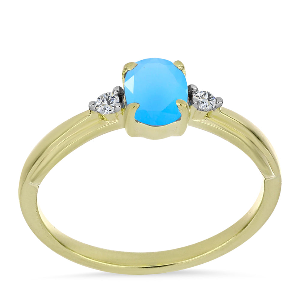 Anillo de Plata Bañada en Oro con Calcedonia Aqua y Topacio Blanco