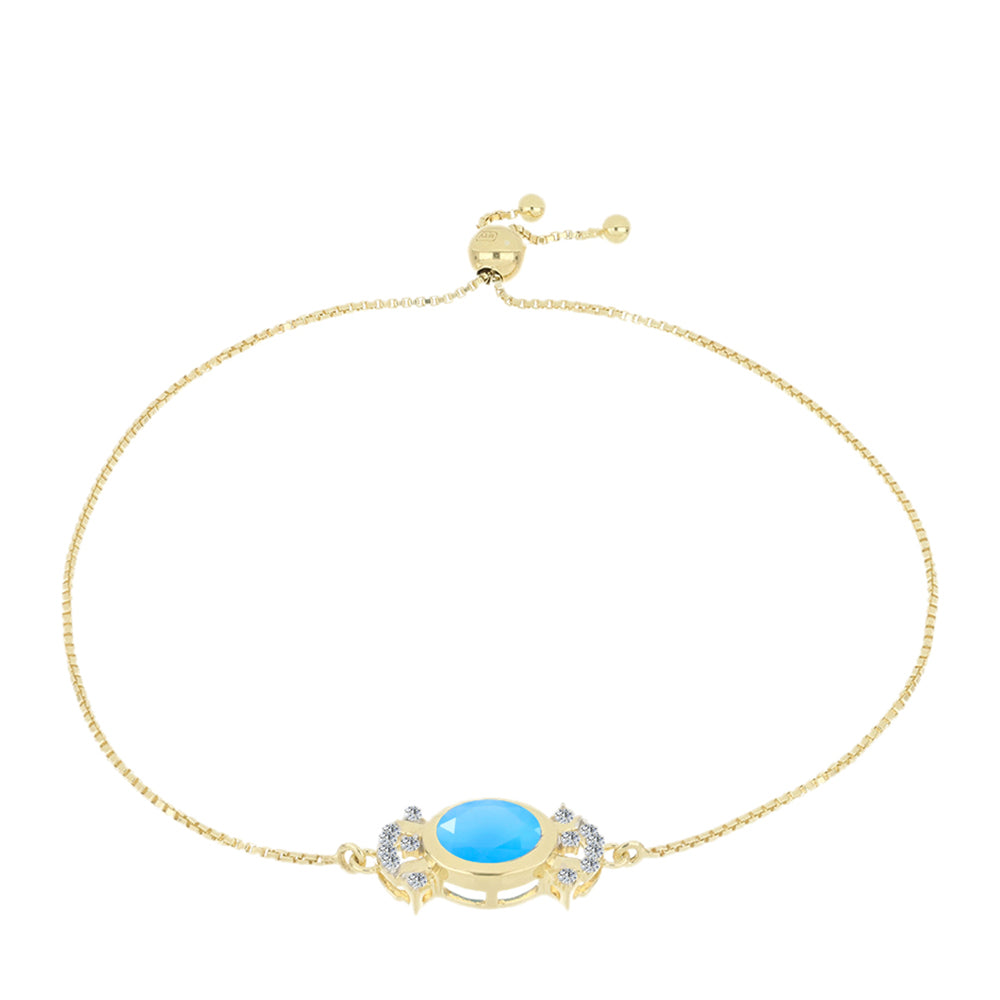 Pulsera de Plata Bañada en Oro con Calcedonia Aqua y Topacio Blanco 1 