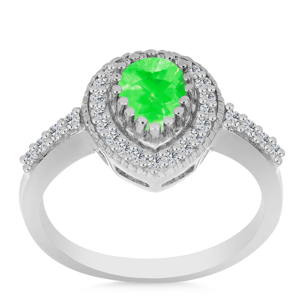 Anillo de Plata con Ópalo Hialita y Topacio Blanco