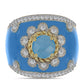 Anillo de Plata Bañada en Oro con Calcedonia Aqua y Topacio Blanco