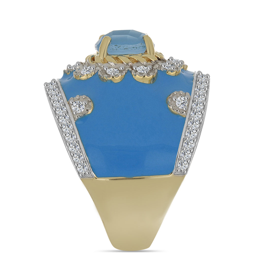 Anillo de Plata Bañada en Oro con Calcedonia Aqua y Topacio Blanco