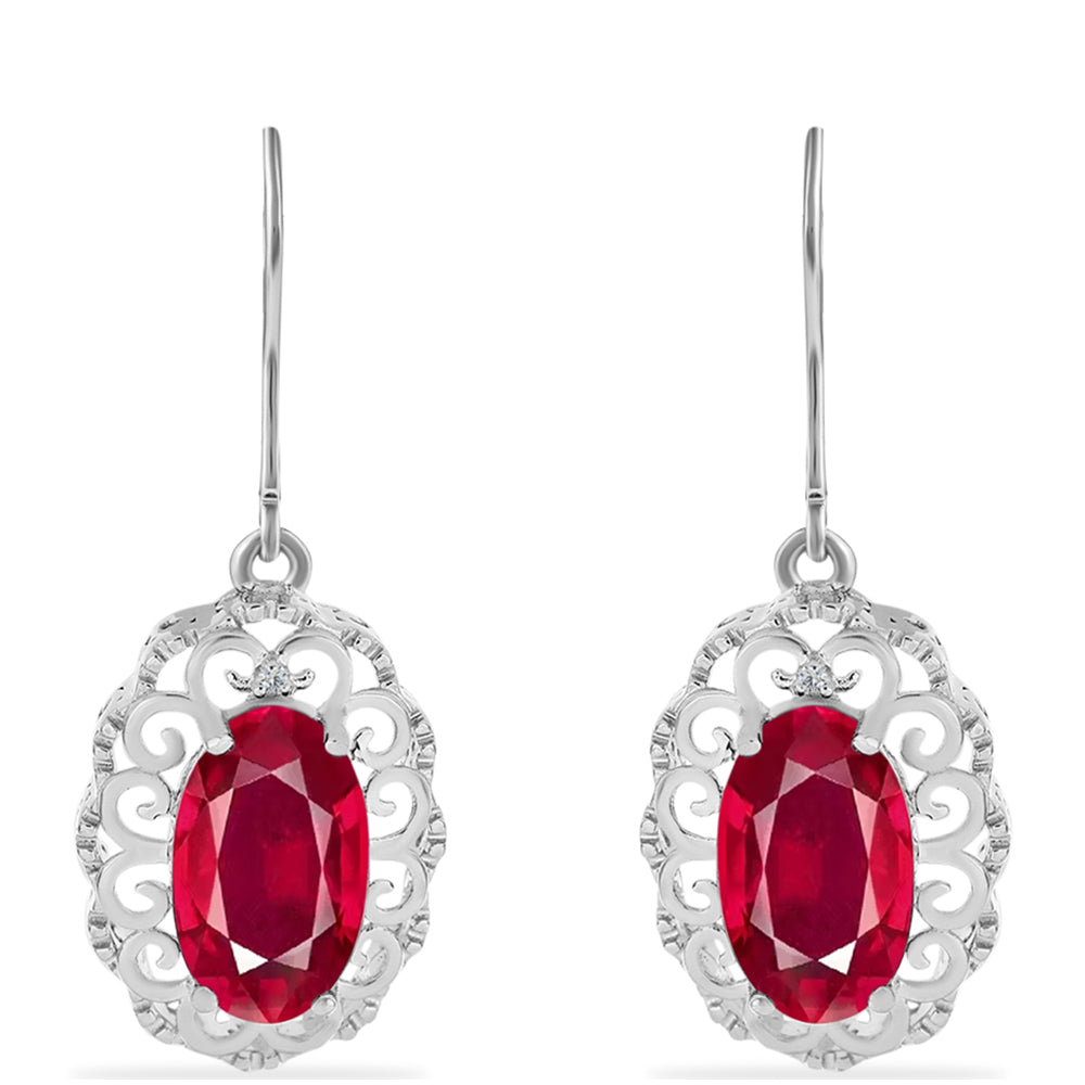 Pendientes de Plata con Rubí de Madagascar y Diamante blanco