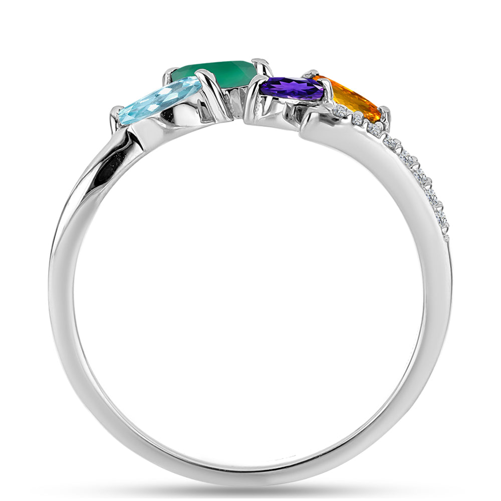Anillo de Plata con Amatista de Marruecos y Ágata Verde