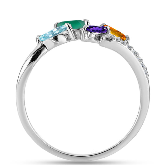 Anillo de Plata con Amatista de Marruecos y Ágata Verde