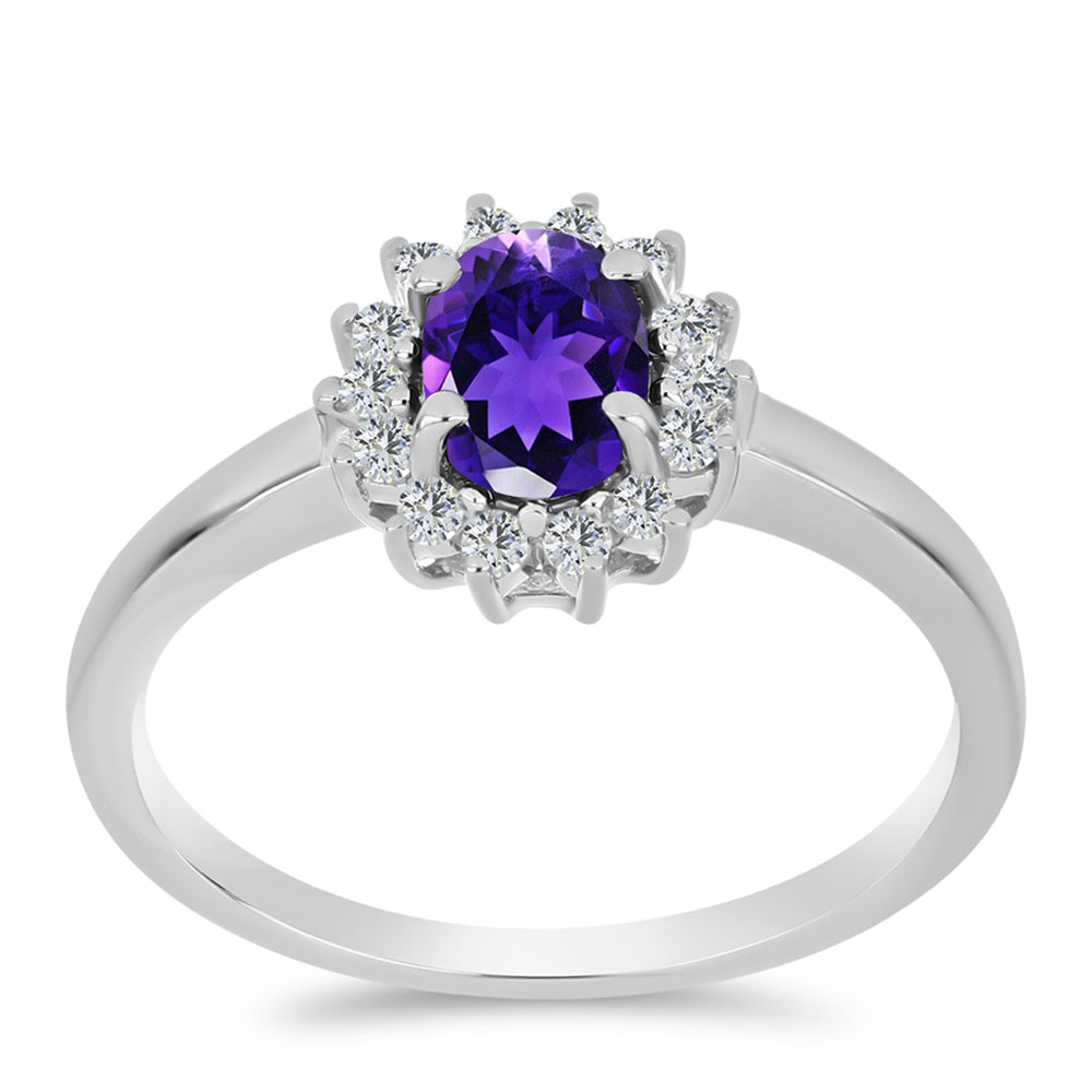 Anillo de Plata con Amatista de Marruecos y Topacio Blanco