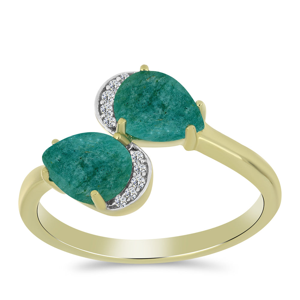 Anillo de Plata Bañada en Oro con Amazonita y Topacio Blanco