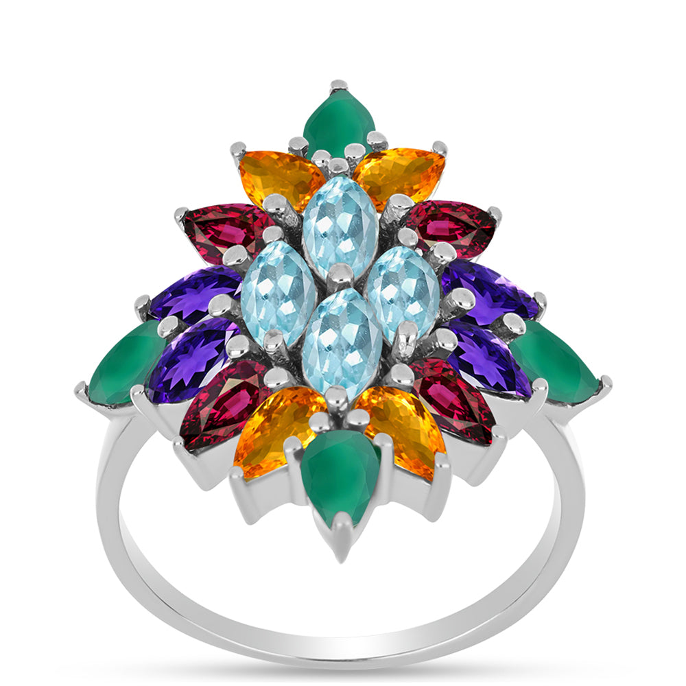Anillo de Plata con Amatista de Marruecos y Ágata Verde