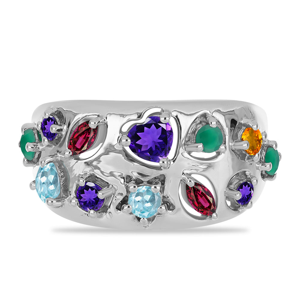 Anillo de Plata con Amatista de Marruecos y Ágata Verde 1 