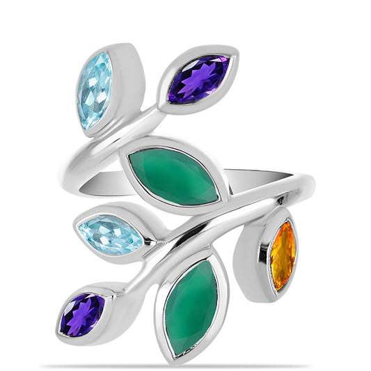 Anillo de Plata con Amatista de Marruecos y Ágata Verde