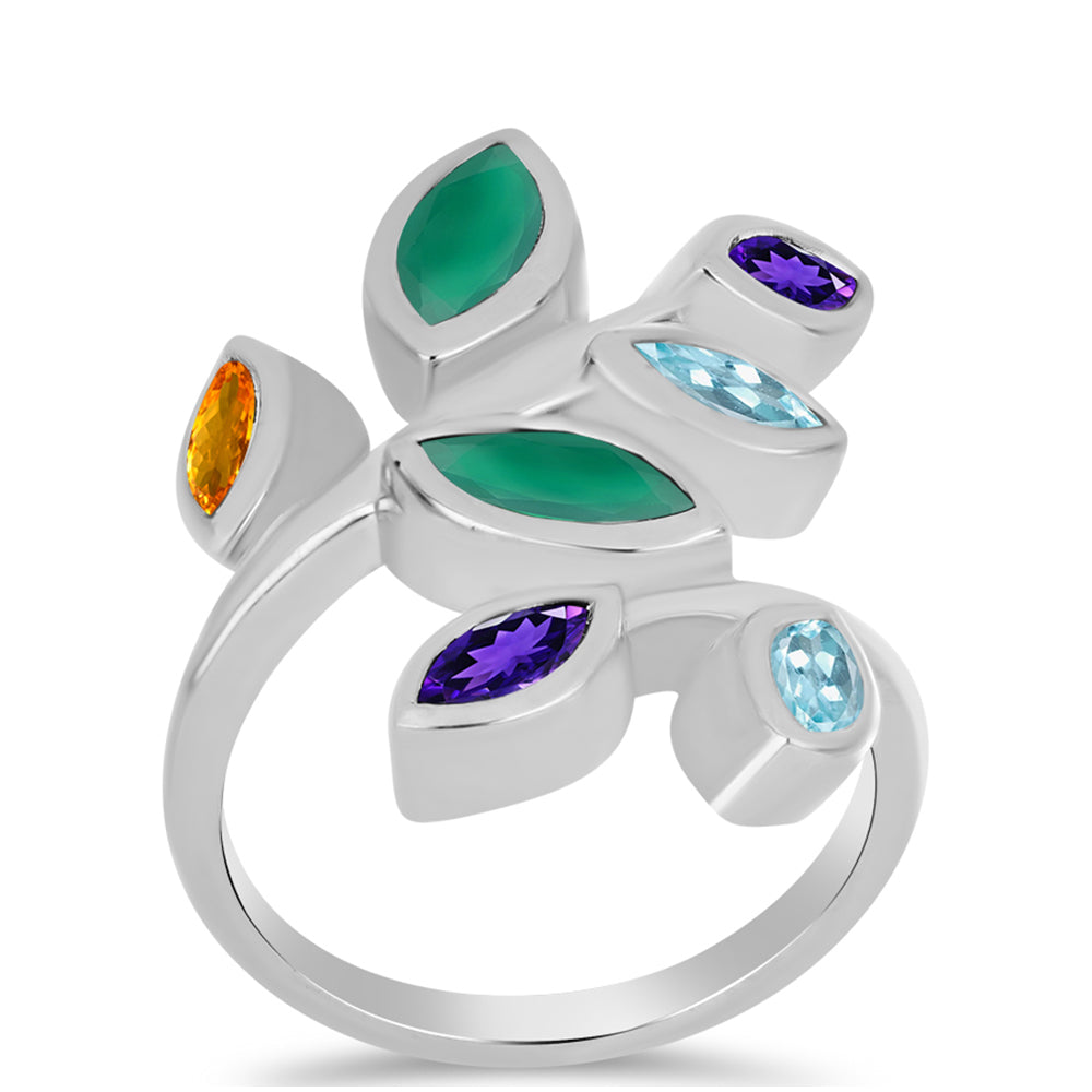Anillo de Plata con Amatista de Marruecos y Ágata Verde