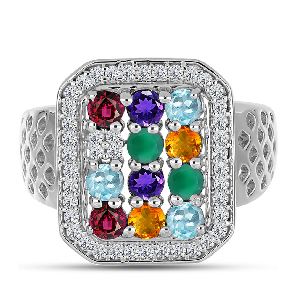 Anillo de Plata con Amatista de Marruecos y Ágata Verde 1 