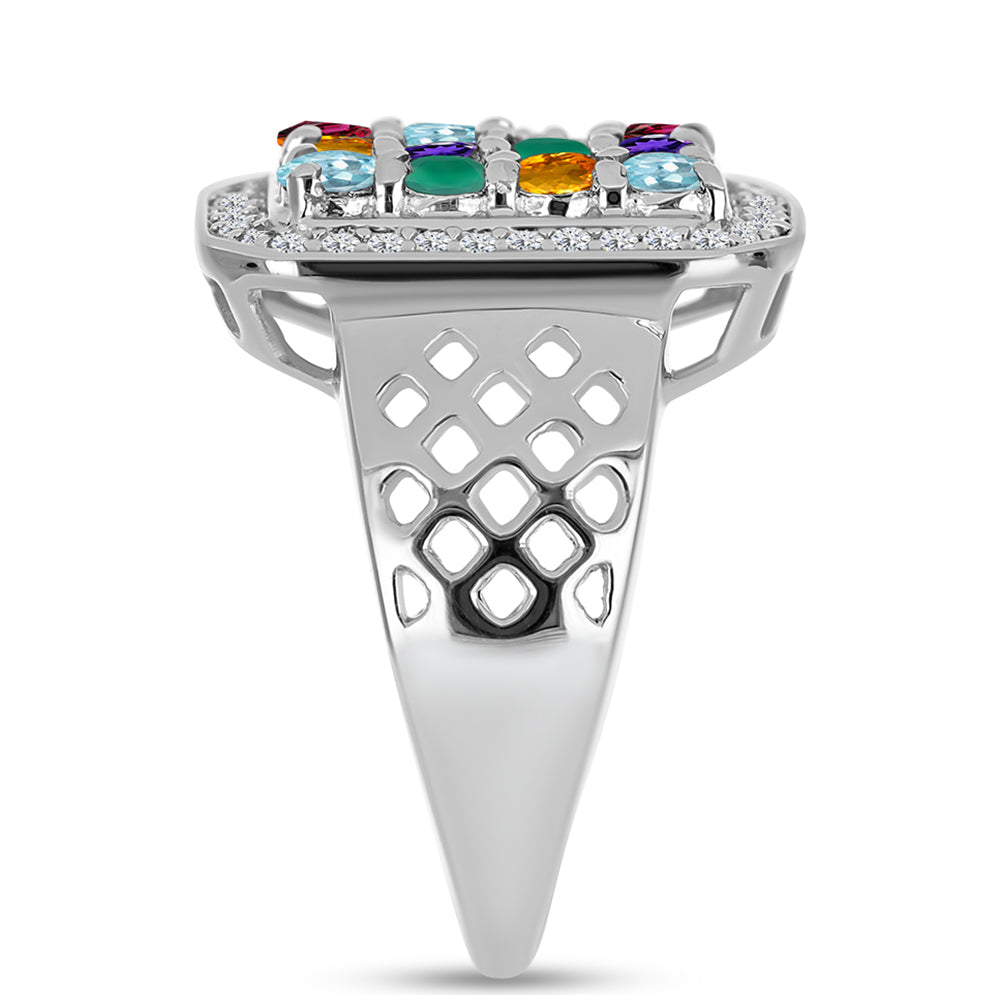 Anillo de Plata con Amatista de Marruecos y Ágata Verde 4 