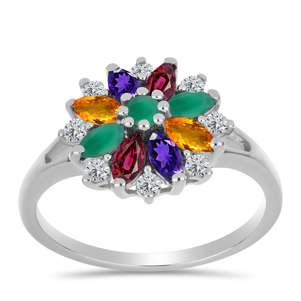 Anillo de Plata con Amatista de Marruecos y Ágata Verde 3 