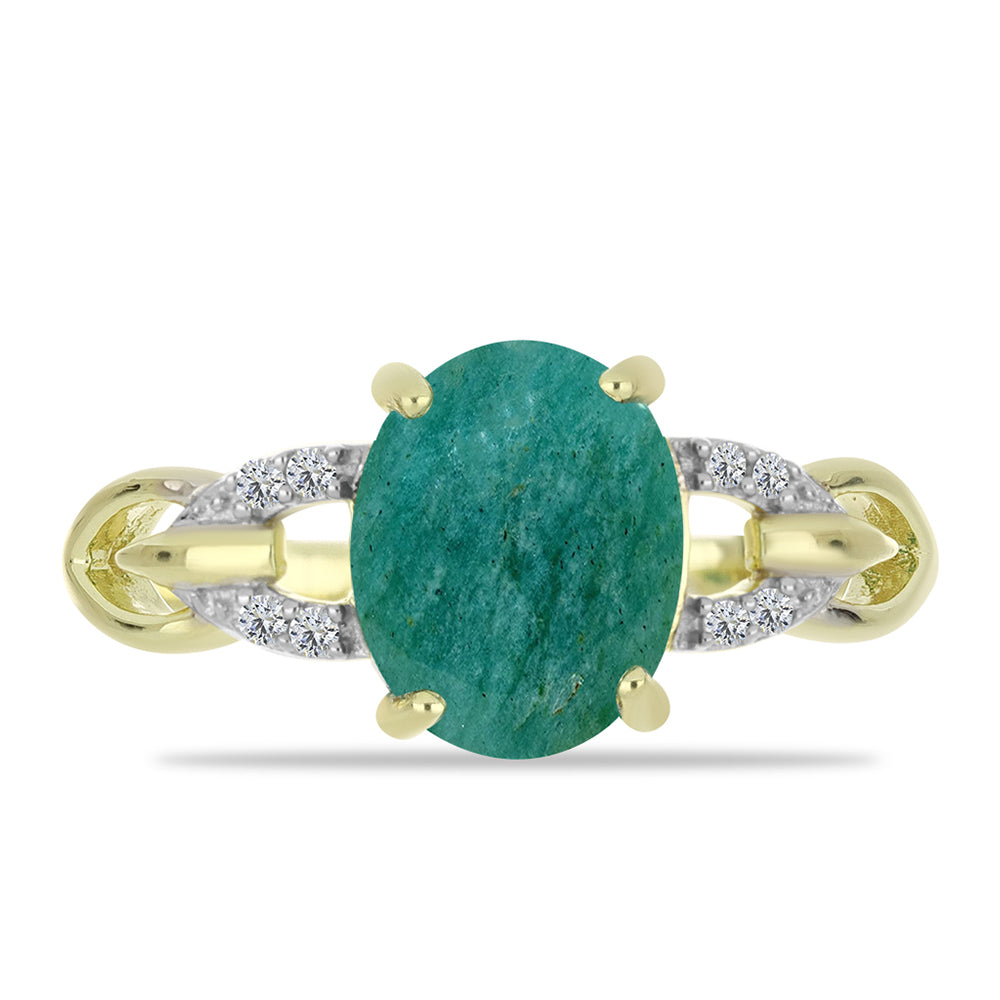 Anillo de Plata Bañada en Oro con Amazonita y Topacio Blanco