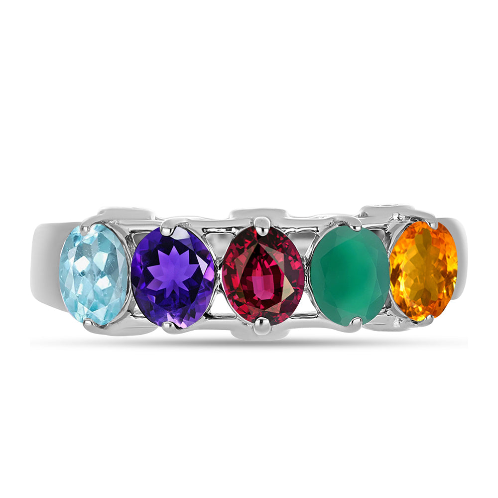 Anillo de Plata con Amatista de Marruecos y Ágata Verde 2 