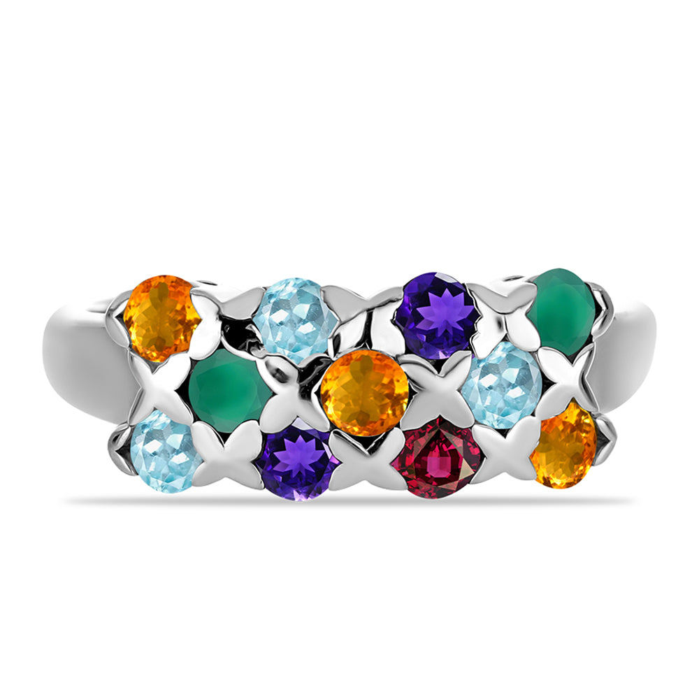 Anillo de Plata con Amatista de Marruecos y Ágata Verde