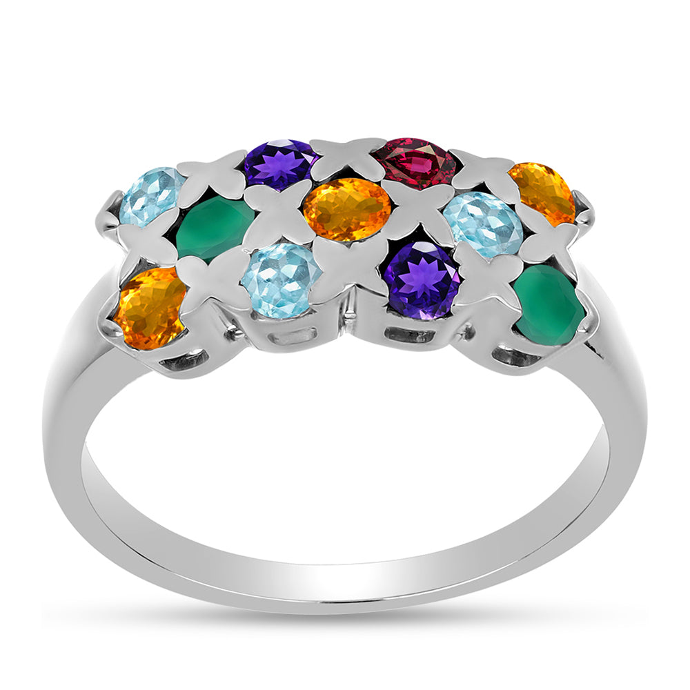 Anillo de Plata con Amatista de Marruecos y Ágata Verde