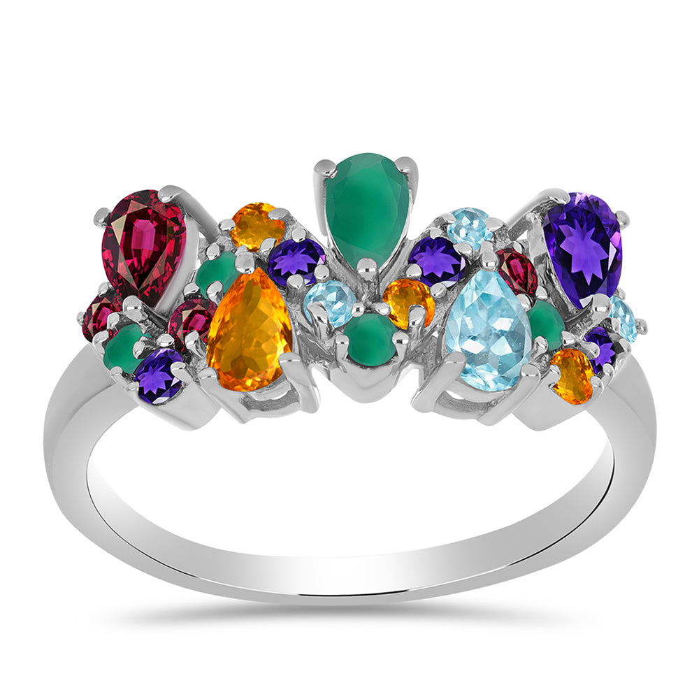 Anillo de Plata con Amatista de Marruecos y Ágata Verde