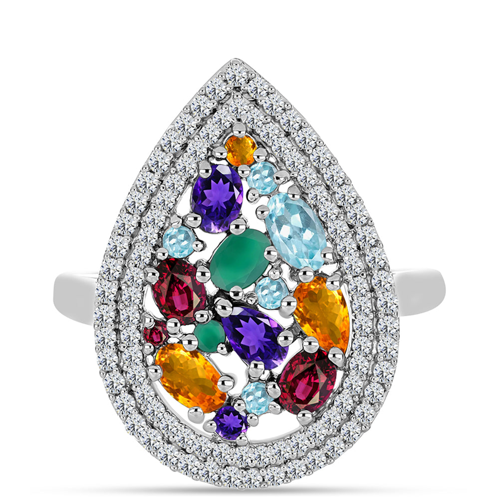 Anillo de Plata con Amatista de Marruecos y Ágata Verde
