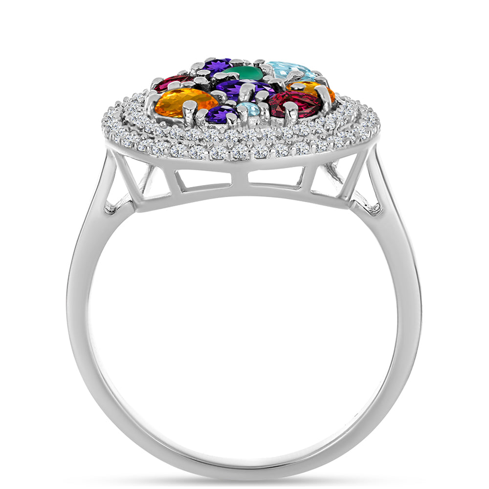 Anillo de Plata con Amatista de Marruecos y Ágata Verde