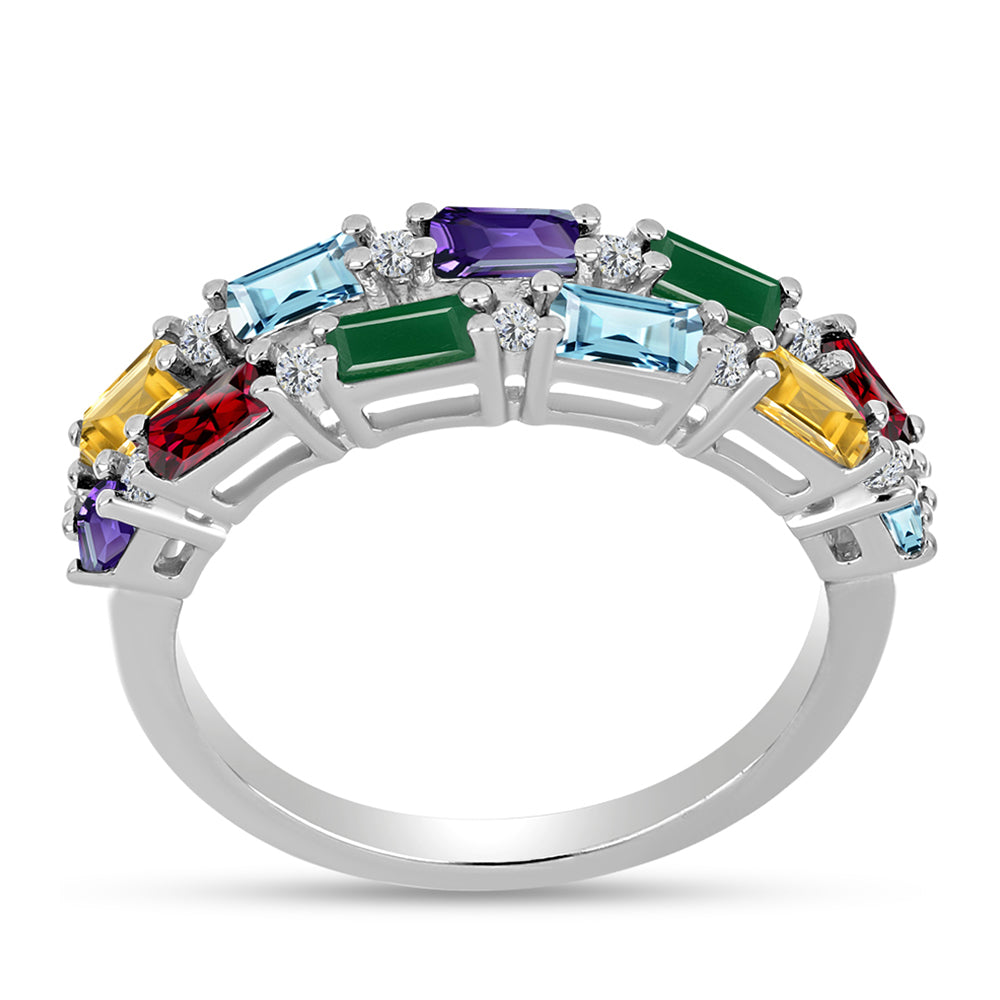 Anillo de Plata con Amatista de Marruecos y Ágata Verde