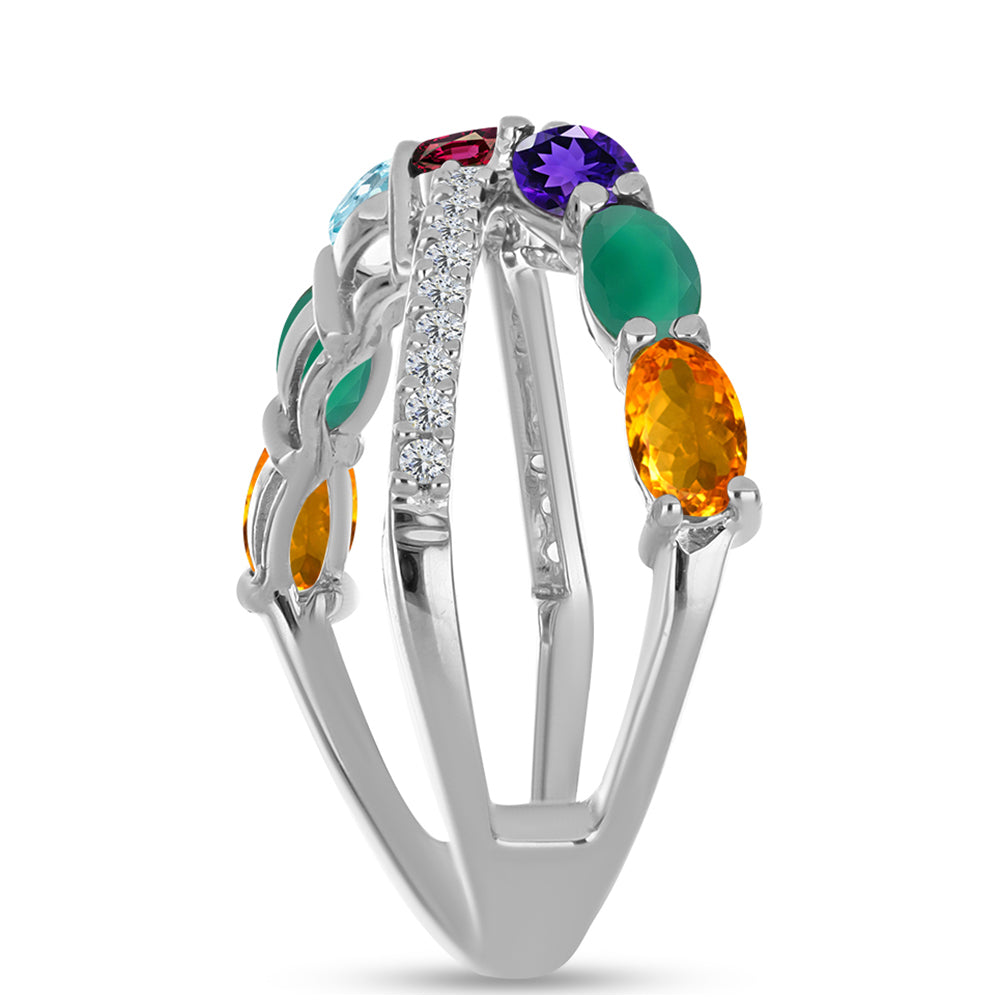 Anillo de Plata con Amatista de Marruecos y Ágata Verde