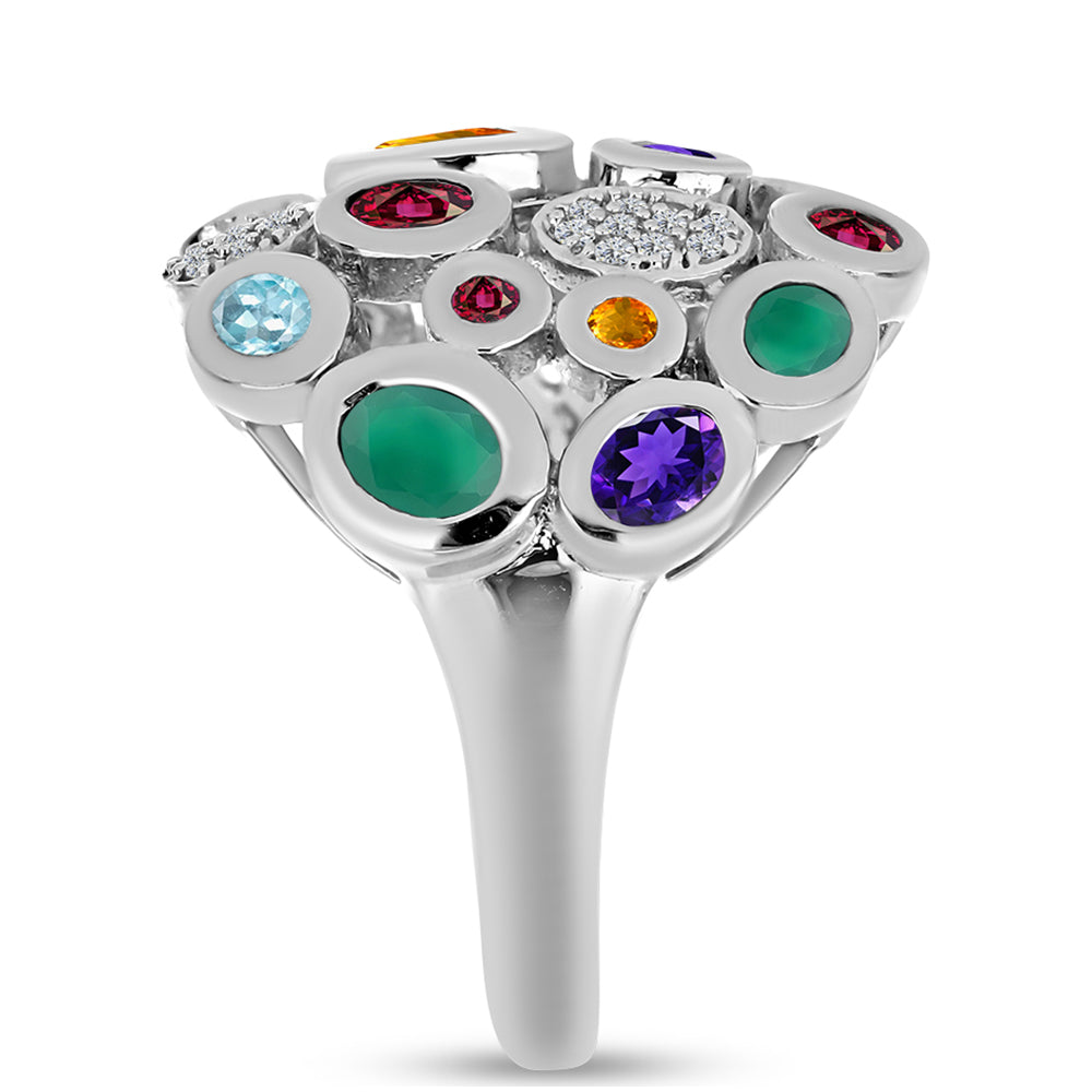 Anillo de Plata con Amatista de Marruecos y Ágata Verde 4 