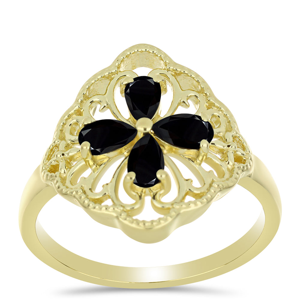 Anillo de Plata Bañada en Oro con Espinela Negra
