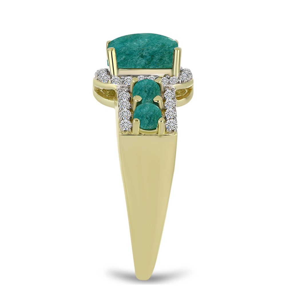 Anillo de Plata Bañada en Oro con Amazonita y Topacio Blanco 4 