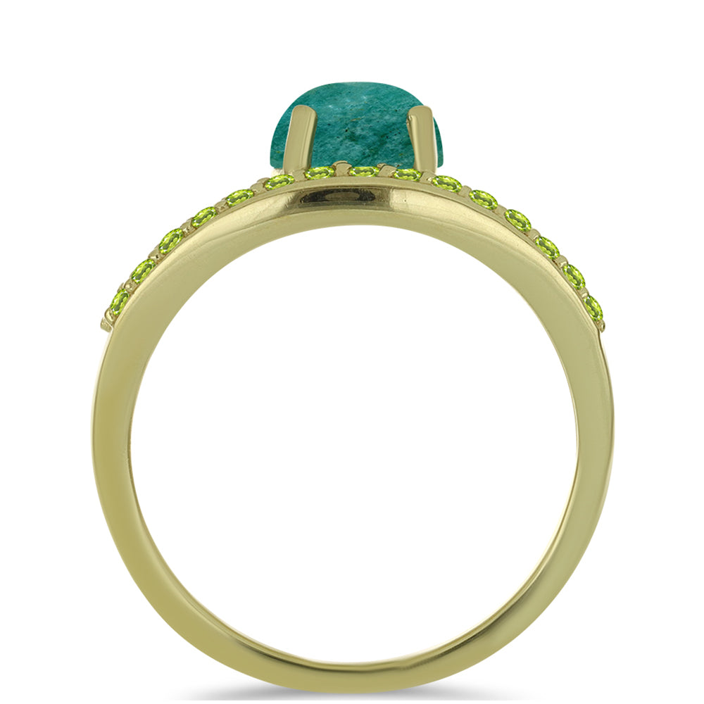 Anillo de Plata Bañada en Oro con Amazonita y Peridoto de Changbai 2 