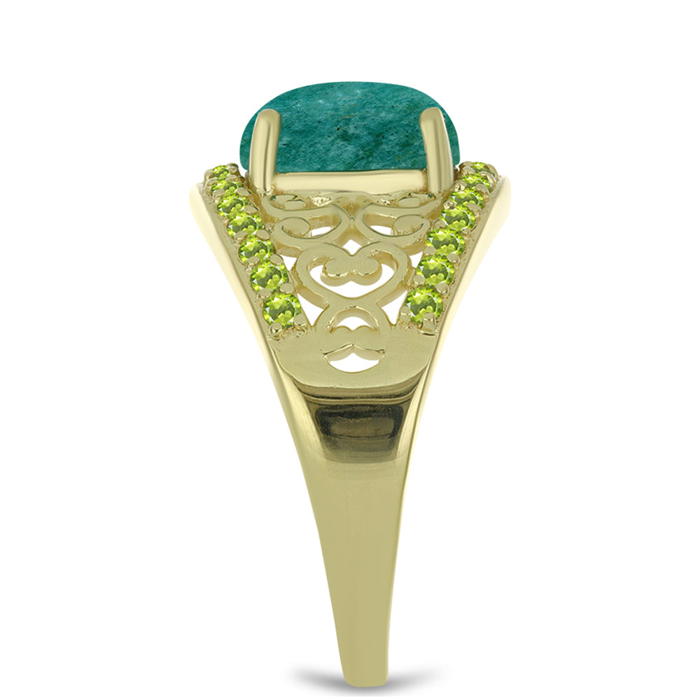 Anillo de Plata Bañada en Oro con Amazonita y Peridoto de Changbai 4 