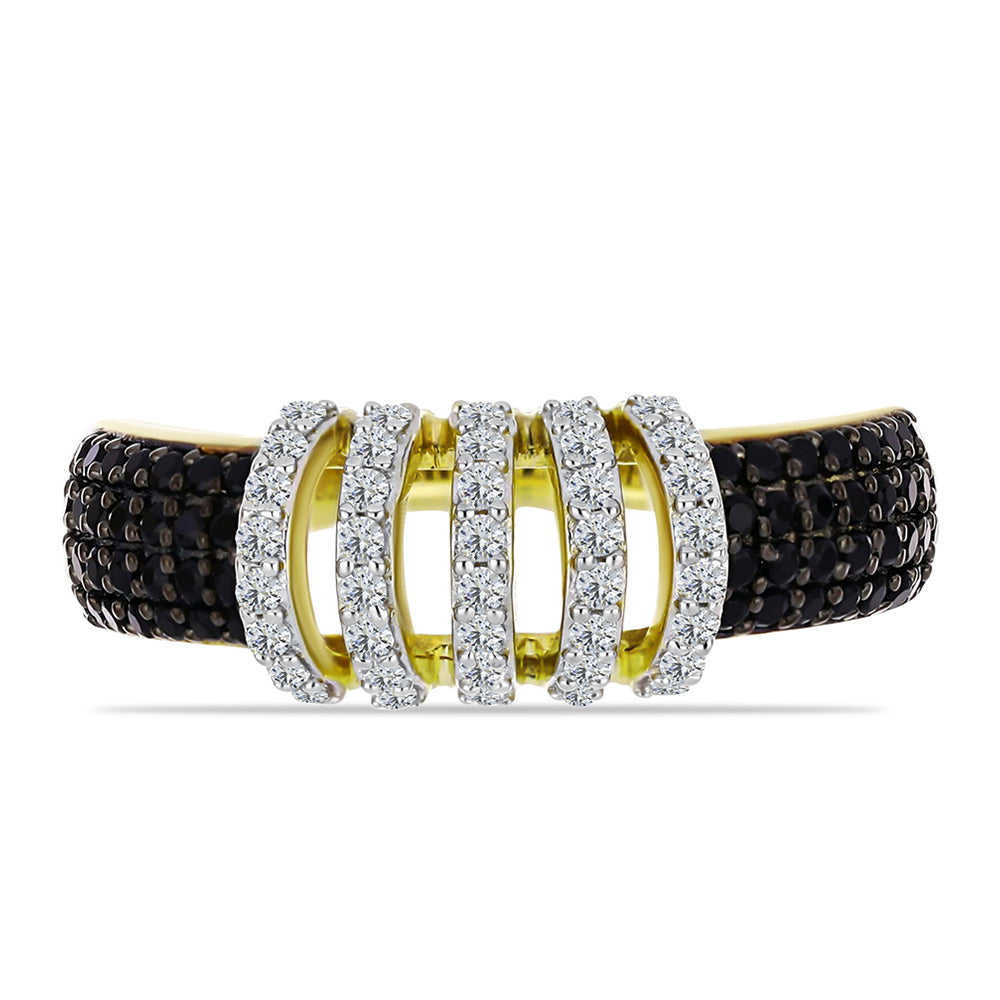 Anillo de Plata Bañada en Oro con Espinela Negra y Topacio Blanco 2 