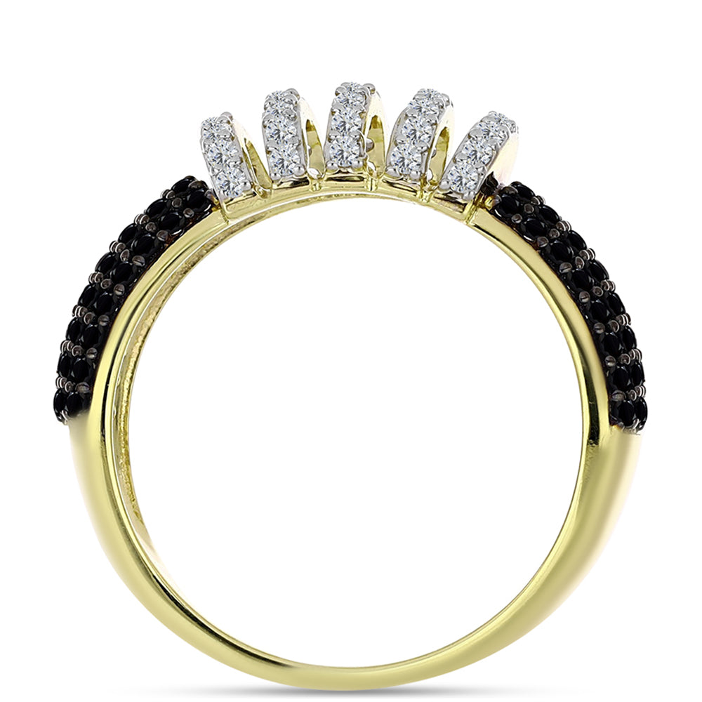 Anillo de Plata Bañada en Oro con Espinela Negra y Topacio Blanco