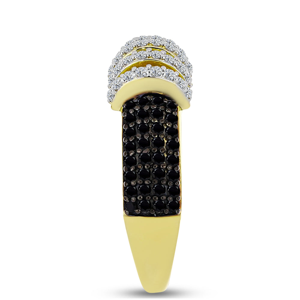 Anillo de Plata Bañada en Oro con Espinela Negra y Topacio Blanco