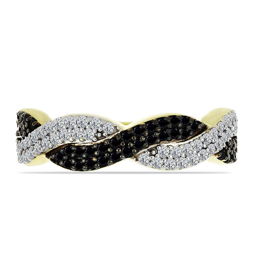 Anillo de Plata Bañada en Oro con Espinela Negra y Topacio Blanco 2 