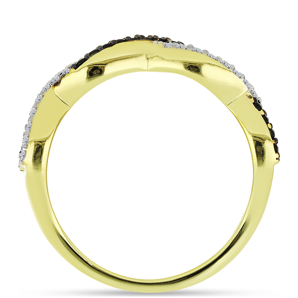 Anillo de Plata Bañada en Oro con Espinela Negra y Topacio Blanco